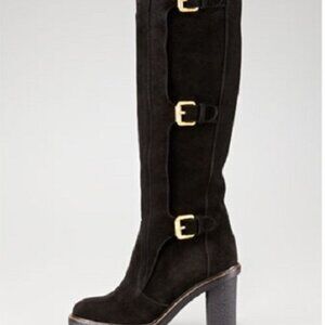 Genuine Fendi Yorkshire Buckled Suede Knee Boots Size 40.5